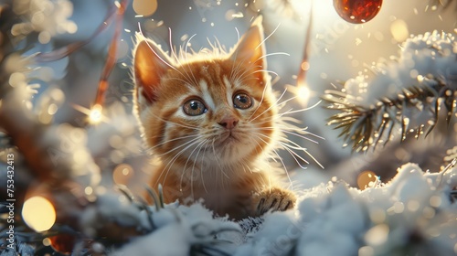 Kitten Tries Strength Figures New Year, Desktop Wallpaper Backgrounds, Background HD For Designer