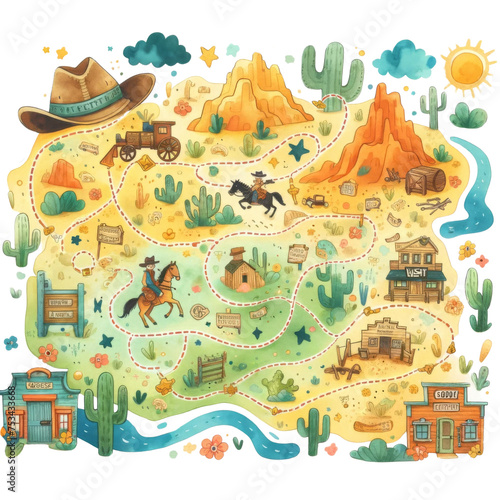 Illustrated Wild West Adventure Map for Kids photo