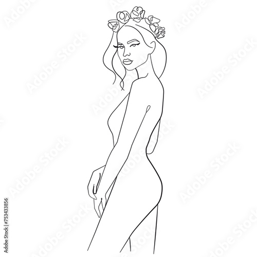 Female Nude Body Continuous One Line Drawing. Woman Body Sketch Line Art Illustration. Female Figure Abstract Minimal Silhouette for Modern Design. Vector EPS 10
