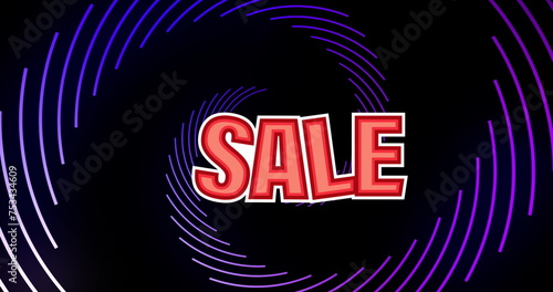 Image of sale over violet spiral on black background