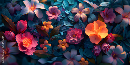 Beautiful fantasy vintage wallpaper botanical flower bunch vintage motif for floral print digital background . 