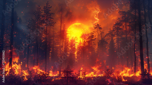 forest fire disaster is burning caused by humans. generative ai