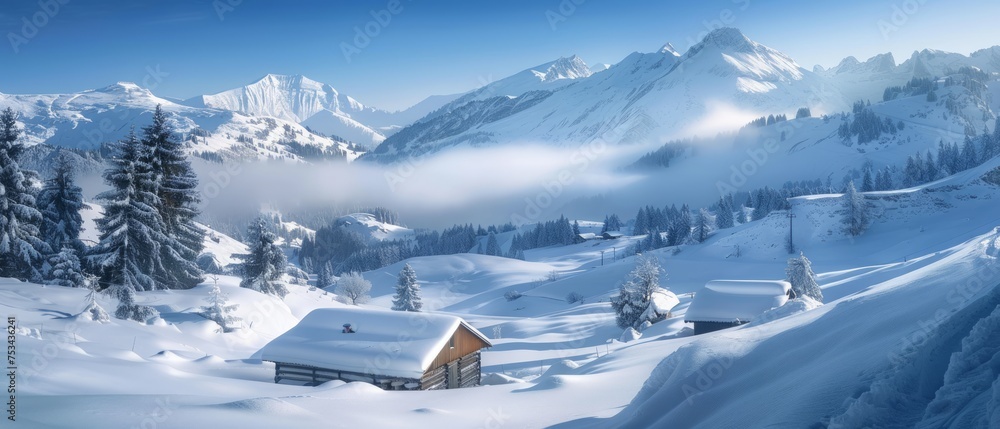 White snow mountain panorama sunny day White snow mountain panorama sunny day