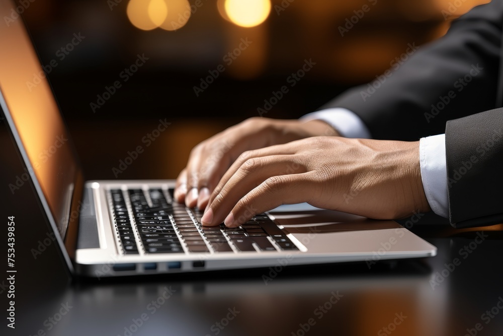 Man in a suit working on a laptop in the office Man in a suit working on a laptop in the office
