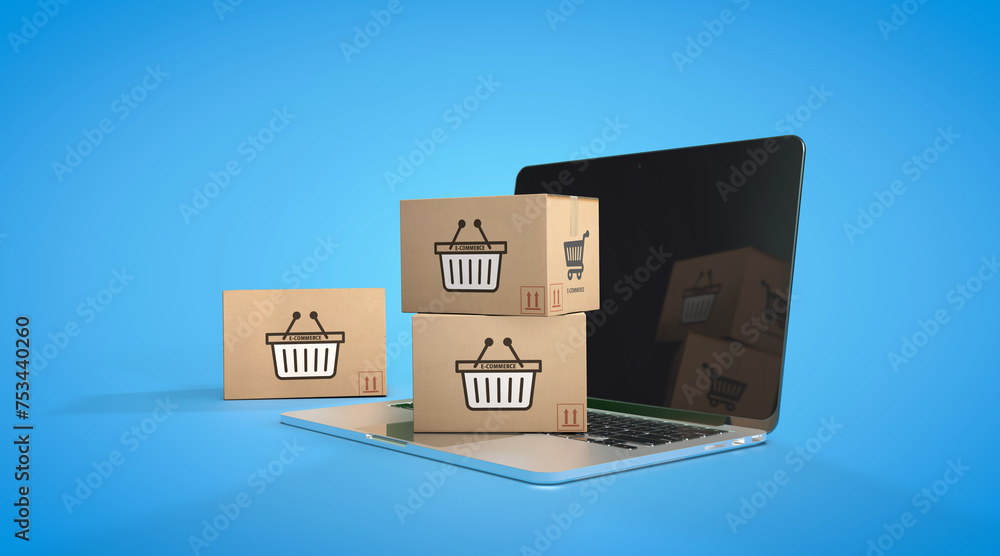 Fototapeta premium E-commerce, Social Media Concept, E-commerce Platforms. 3D Visual Design