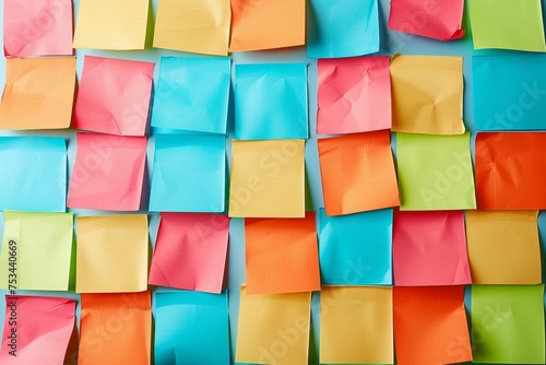 Colorful sticky notes arranged in a pattern on a desk