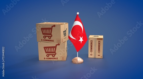 E-commerce and Turkiye, Social Media Concept, E-commerce Platforms. 3D Visual Design.
