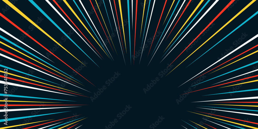 Color rays of explosion. Radial speed lines background for comic books.