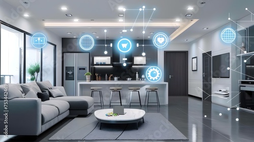 Modern Home with IoT and Smart Devices  To showcase a modern and high-tech living space with smart home devices and IoT connectivity  suitable for