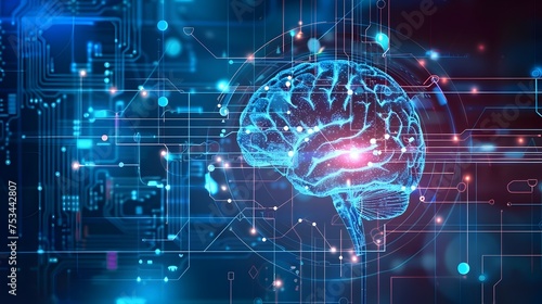 Futuristic Artificial Intelligent Brain on Circuit Background, To convey the concept of advanced technology and artificial intelligence in a visually