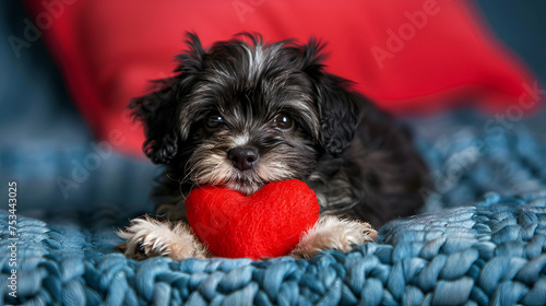 Lover Valentine Havanese puppy with a red heart , generative Ai © Zoya