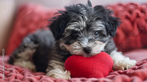 Lover Valentine Havanese puppy with a red heart , generative Ai © Zoya