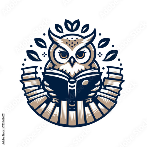 owl reading with lots of books- illustration concept