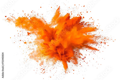 bright orange paint color powder festival explosion burst isolated white background. photo