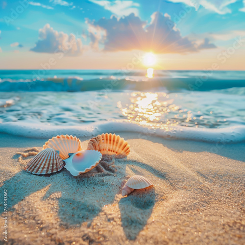 Beautiful sandy seashore with seashells © Helena
