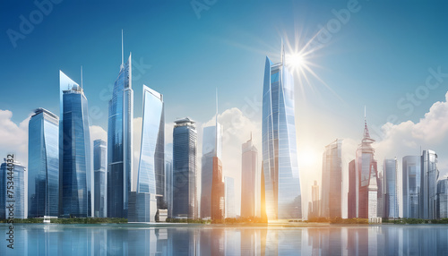 Modern skyscrapers of a smart city futuristic financial
