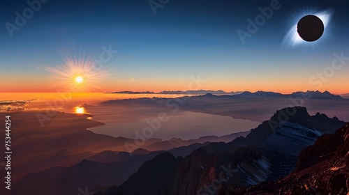 Solar Eclipse Over Stunning Mountain Range  To showcase the beauty of nature and the unique phenomenon of a solar eclipse over a majestic mountain