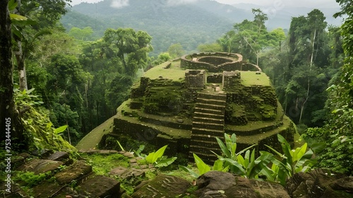 Ancient Ruins Surrounded by Jungle in South America, To convey a sense of history, exploration, and adventure in a wild and untamed natural setting photo