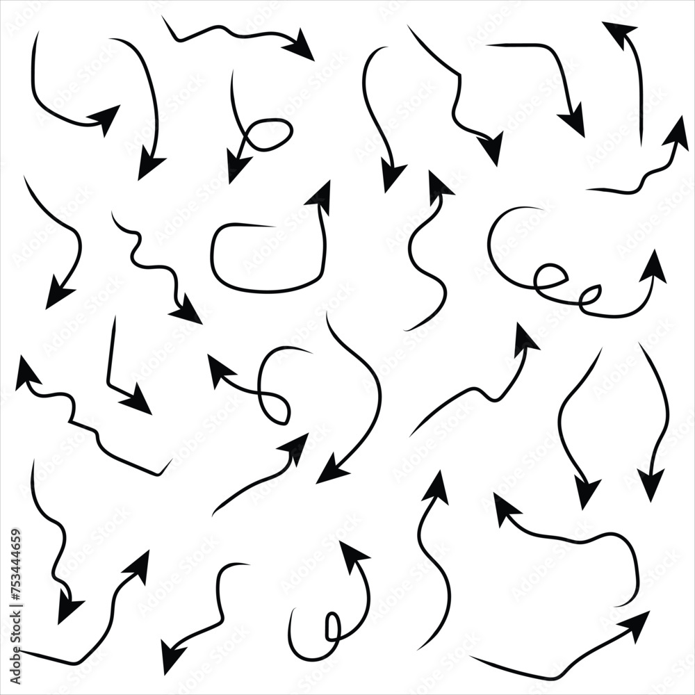 Collection hand drawn arrows. Set simple arrows isolated on white background. Arrow mark icons. Arrow paint - stock vector Collection hand drawn arrows. Set simple arrows isolated on white background. Arrow mark icons. Arrow paint - stock vector
