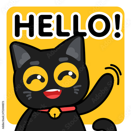 Black cat say hello emoticon sticker (ID: 753444873)