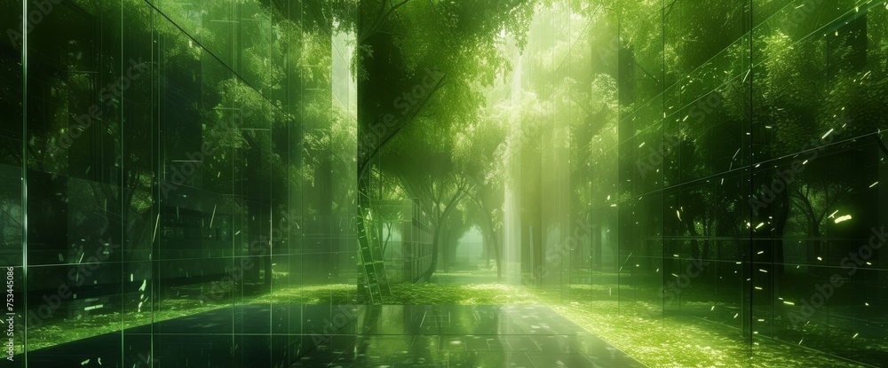 Fototapeta premium Dense Green Forest With Abundant Trees
