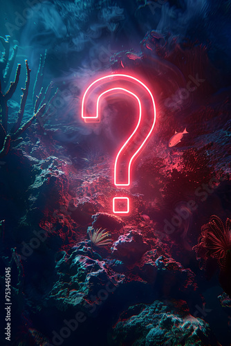 A giant question mark above the dark ocean