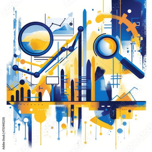 Blue and Yellow Abstract Background With a Magnifying Glass
