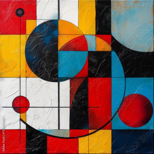 Abstract Painting Featuring Circles and Squares