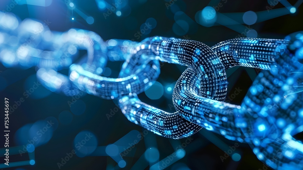 Blue Digital Chain Symbolizing Blockchain Technology, To convey the concept of blockchain technology and its use in data transfer in a smart Blue Digital Chain Symbolizing Blockchain Technology, To convey the concept of blockchain technology and its use in data transfer in a smart