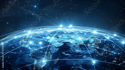 Connected Global Network in Space, To convey the concept of a global network and connectivity in a visually striking and modern way