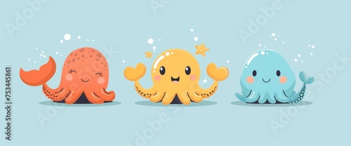 Group of Four Octopuses