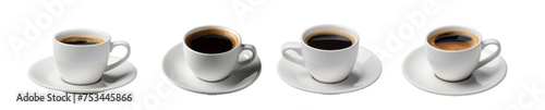 set of black coffee in ceramic cup isolated on transparent background