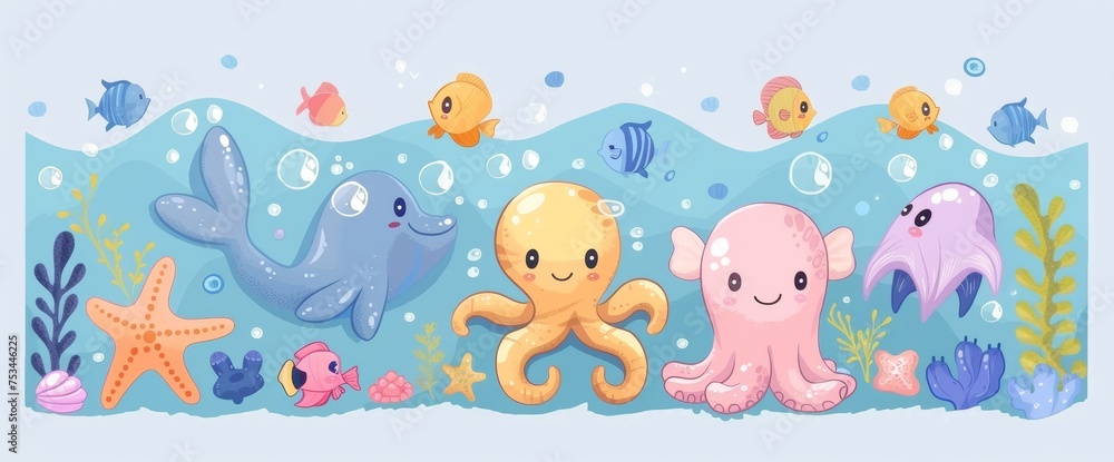 Group of Sea Animals Standing Together Group of Sea Animals Standing Together