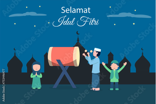eid mubarak night or selamat hari raya idul fitri banner design, selamat idul fitri in indonesia template, ramadhan