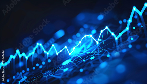 graph chart business blue digital candlestick banner of stock market blending technology and finance, featuring market graphs, heartbeat charts,future abstract data lines for  of financial growth