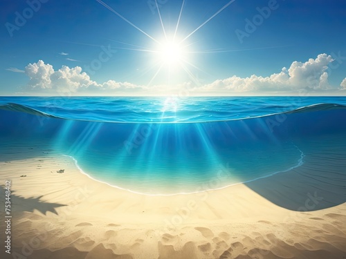 Vector sunrays and a sandy ocean bottom
