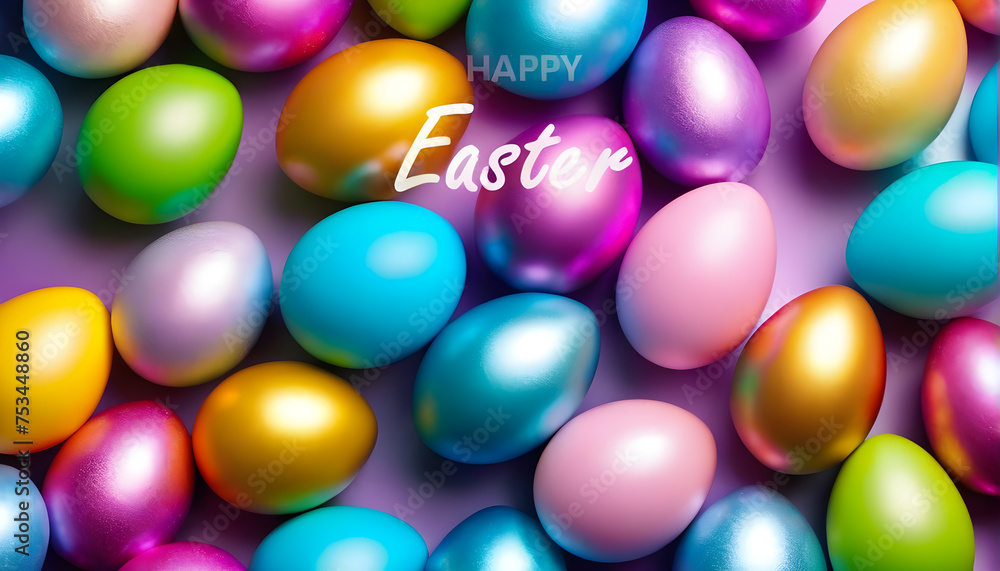 Fototapeta premium Happy Easter Colorful Copy space text Easter eggs background