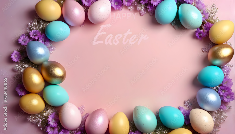 Happy Easter Colorful Copy space text Easter eggs background Happy Easter Colorful Copy space text Easter eggs background