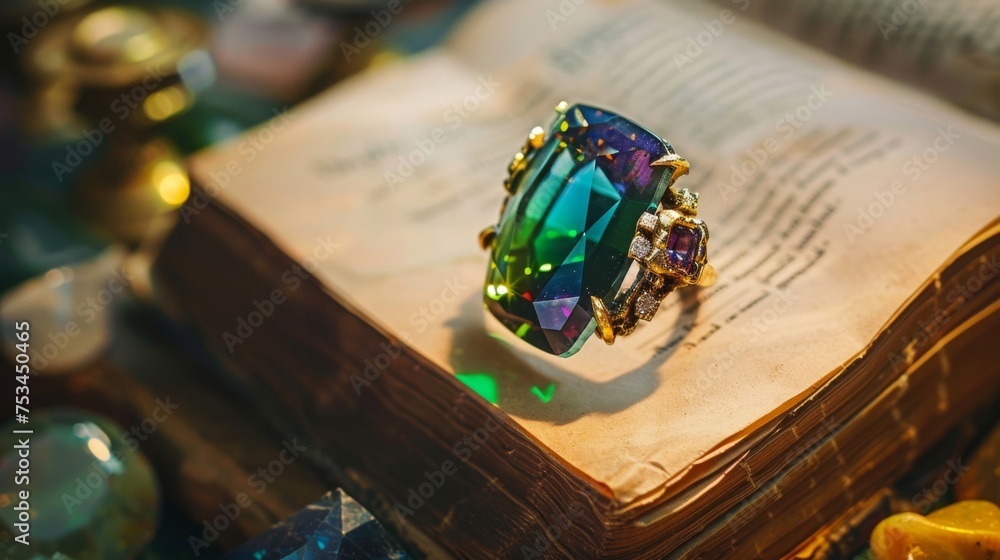 Shiny colorful gem ring faceted to perfection in a gemology workshop