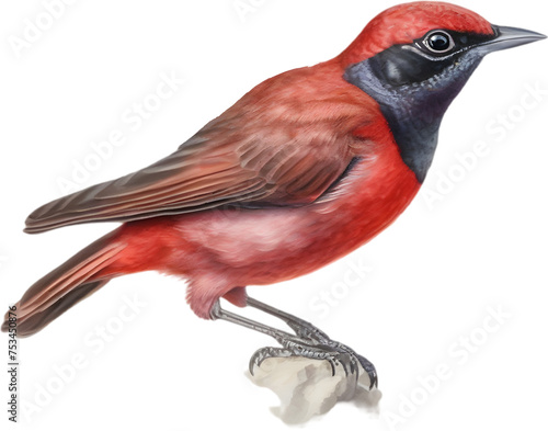 Watercolor painting of crimson chat bird. © Pram