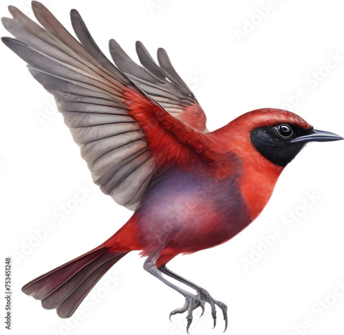 Watercolor painting of crimson chat bird. © Pram