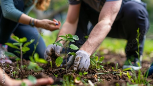 A community coming together to plant trees in a park, creating a shared green space for future generations
