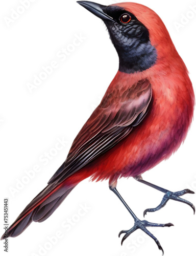 Watercolor painting of crimson chat bird.