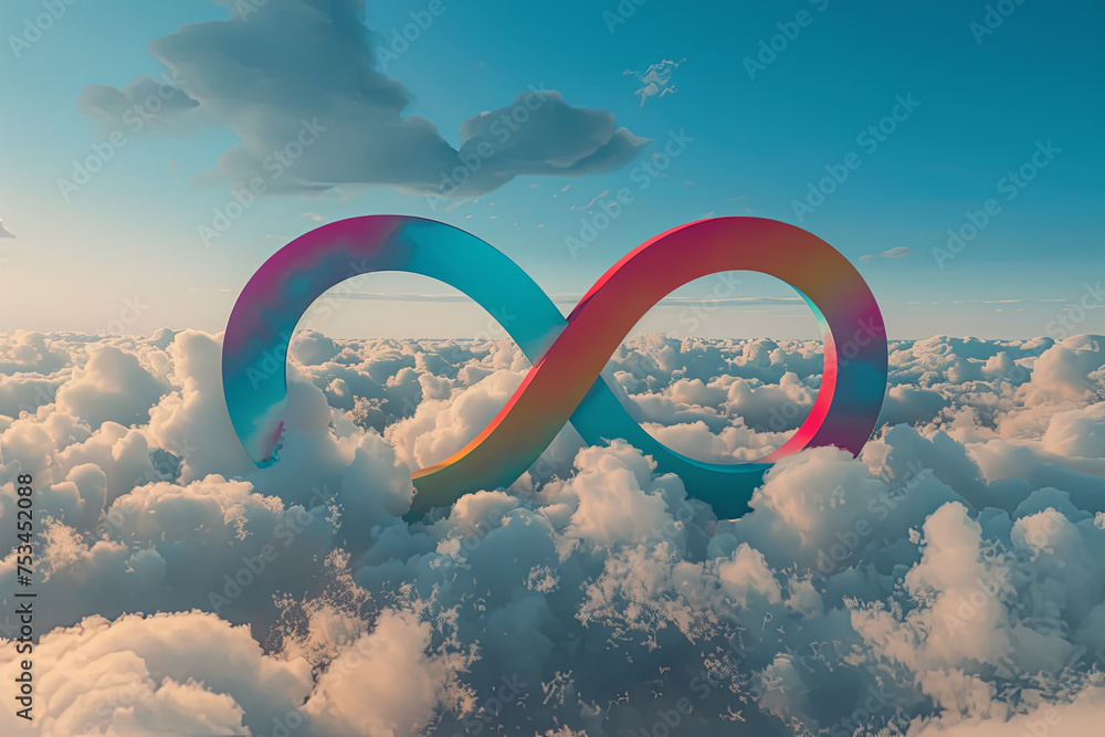 A colorful infinity symbol above the clouds - obrazy, fototapety, plakaty 