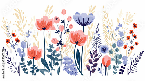 beautiful flower or wild flower drawing flat vector