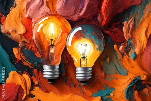Creativity cocnept, with lightbulb made from oil paint mix, Ai generative illustration photo