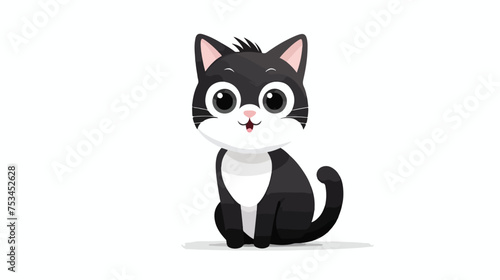 black and white cartoon happy cat isolated on white background © Nobel