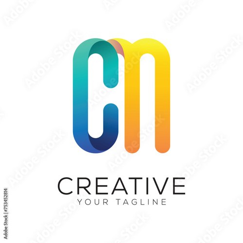 letter cn gradient colorful logo template