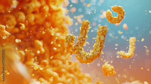portrays a captivating scene of golden cereal pieces