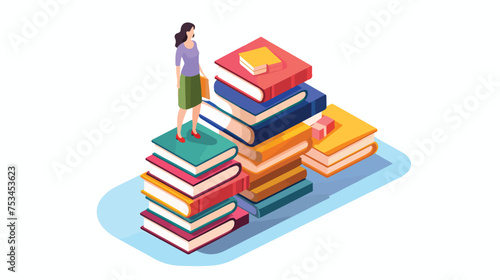books and and woman standing over white background
